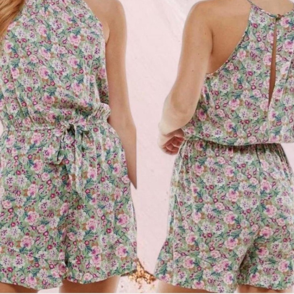 Floral Halter Neck Sleeveless Ruffled 
Romper, by Kingston Gray.